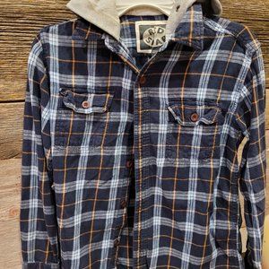 Red Snap button up flannel shirt with hood - Boys